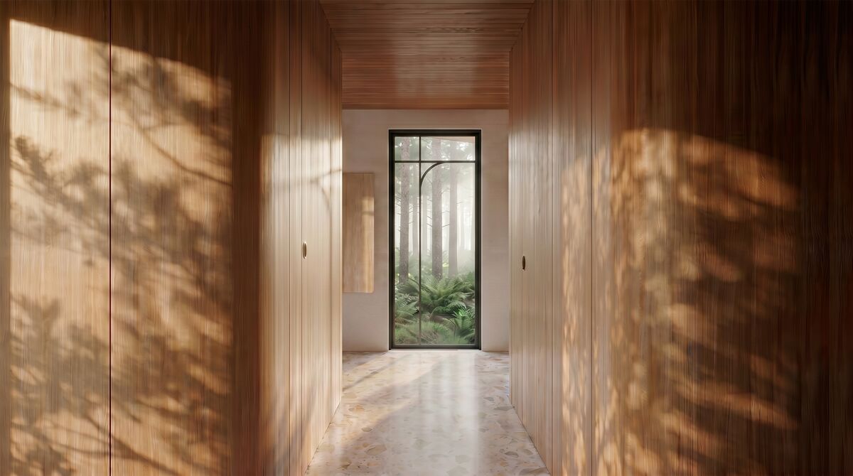 Gang tussen de houten volumes